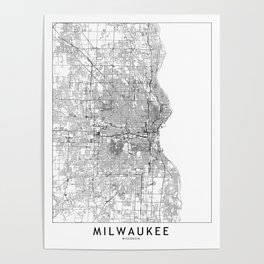 Milwaukee White Map Poster