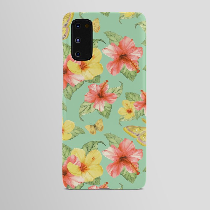 Tropical Flowers and Moths Pattern Android Case