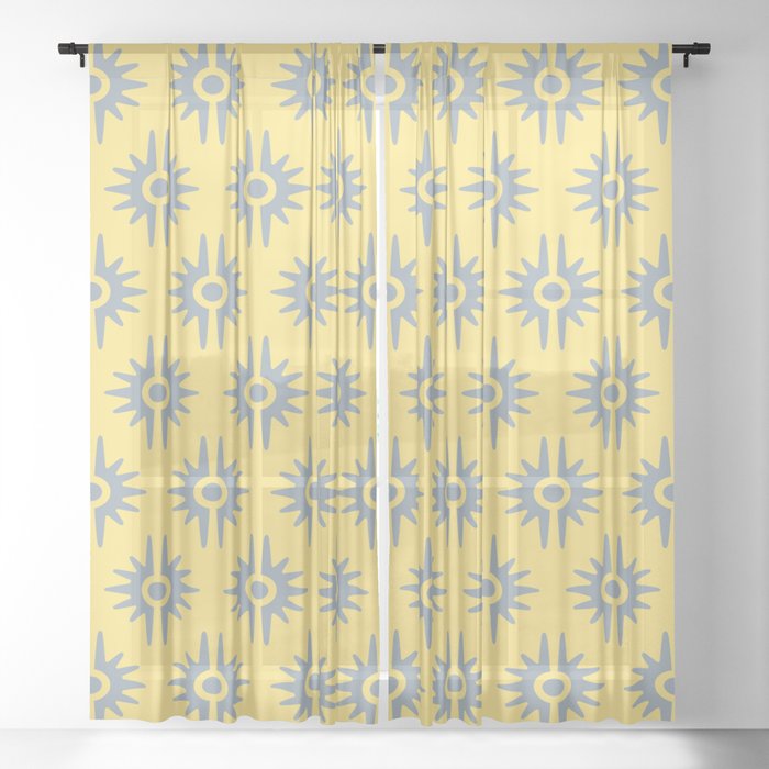 Mid Century Modern Bang Pattern 272 Grey Yellow Sheer Curtain