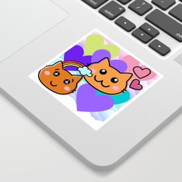 Heart Cloud Cat Rainbow Design Sticker