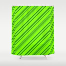 [ Thumbnail: Chartreuse and Forest Green Colored Stripes/Lines Pattern Shower Curtain ]
