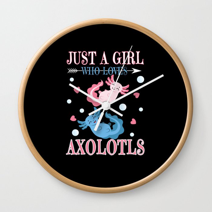 Girl Loves Axolotls Walking Fish Kawaii Axolotl Wall Clock