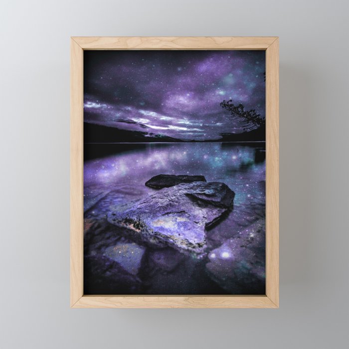 Magical Mountain Lake Purple Teal Framed Mini Art Print