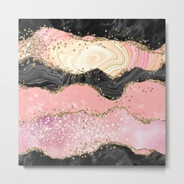 Pink, Black, and Gold Agate Abstract Metal Print