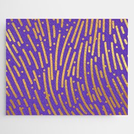 Deep Purple Gold colored abstract lines pattern Jigsaw Puzzle