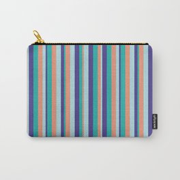 [ Thumbnail: Light Sea Green, Dark Slate Blue, Powder Blue, and Dark Salmon Colored Striped Pattern Carry-All Pouch ]