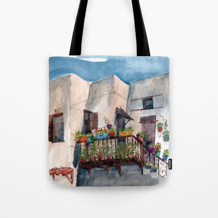 Herbs and blossom on Rhodian balcony Tote Bag