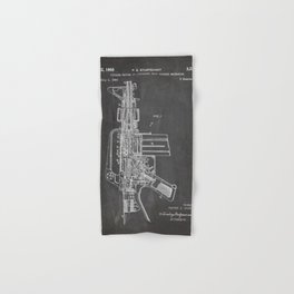 M16 Rifle Patent - Military Rifle Art - Black Chalkboard Hand & Bath Towel