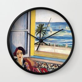Seated Woman, Back Turned to the Open Window of Ocean & Seaside by Henri Matisse Wall Clock