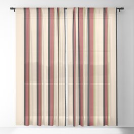 [ Thumbnail: Brown, Dark Khaki, Bisque, and Black Colored Lined/Striped Pattern Sheer Curtain ]