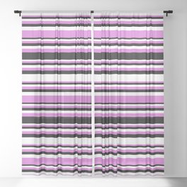 [ Thumbnail: Orchid, Black, and White Colored Striped/Lined Pattern Sheer Curtain ]
