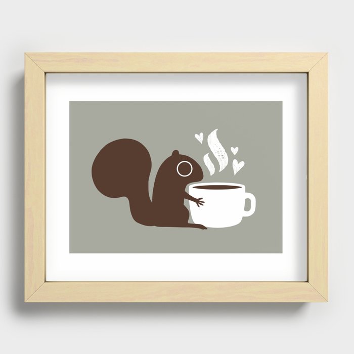 Squirrel Coffee Lover | Cute Woodland Animal Recessed Framed Print