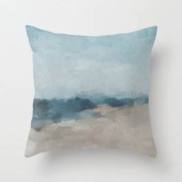 Beach Day I - Navy Ocean Horizon Sandy Sunny Clear Blue Skies Abstract Nature Painting Wall Art Throw Pillow