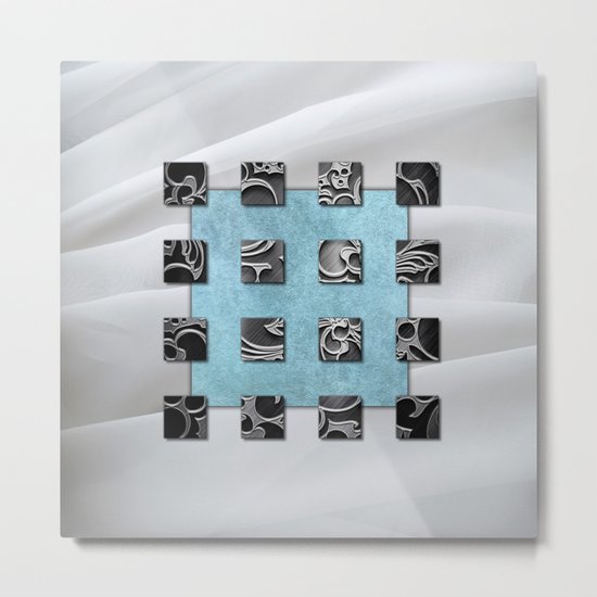 SQUARE AMBIENCE - white satin mixed-media collage Metal Print
