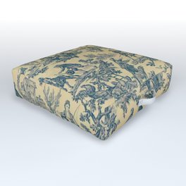 Sepia Blue Toile de Jouy Outdoor Floor Cushion