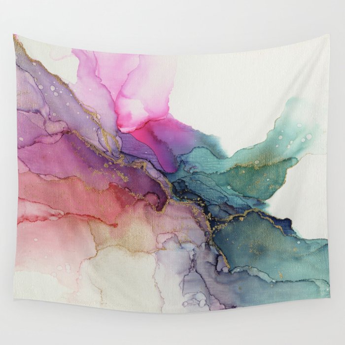 Abstract Coral Turquoise Canvas Texture Painting Wall Tapestry