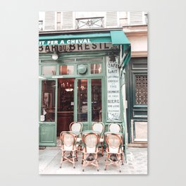 Paris Cafe Mint Green Photography Canvas Print