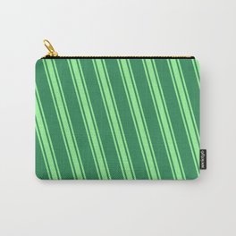 [ Thumbnail: Sea Green & Green Colored Lined Pattern Carry-All Pouch ]
