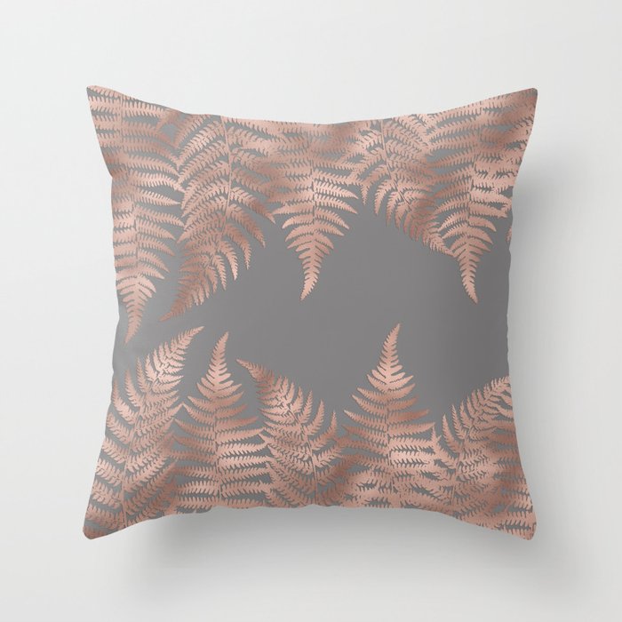 Rosegold Pink Metal Fern Leaves On Grey Background Throw Pillow By Simplicity Of Live Society6