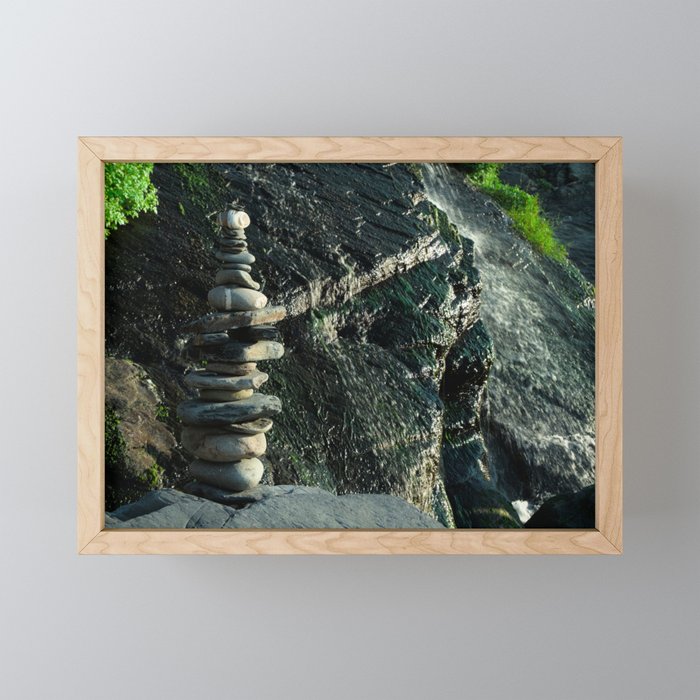 Zen Stones and Waterfall Framed Mini Art Print