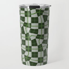 Warped Checkerboard Grid Illustration Whimsical Green Travel Mug