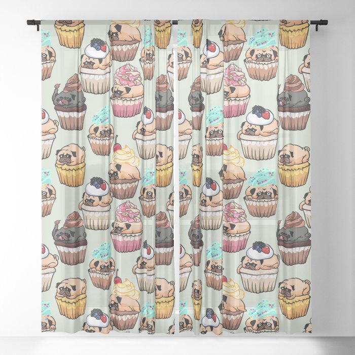 Cupcake Pugs Sheer Curtain