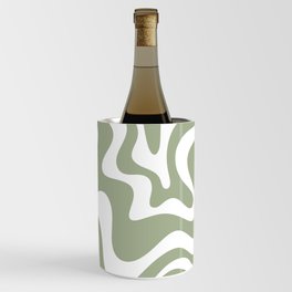Liquid Swirl Abstract Pattern in Sage Green and White Wine Chiller