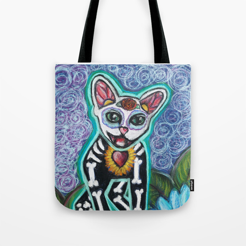 Turquoise Day Of The Dead Cat Tote Bag By Annimallover Society6