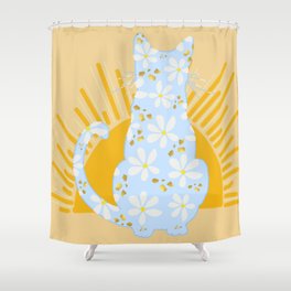 Cat, Florals & Sunshine Shower Curtain