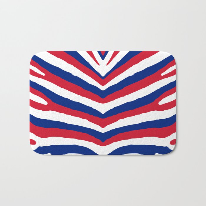 Uk British Union Jack Red White And Blue Zebra Stripes Bath Mat By