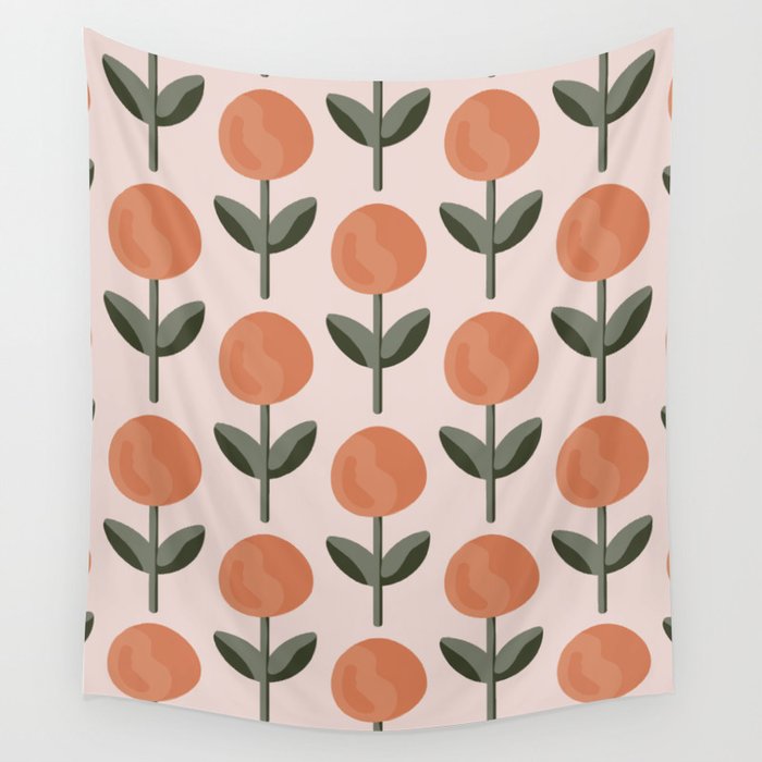 Sunshine pops - dusty orange, deep green and pastel peach Wall Tapestry