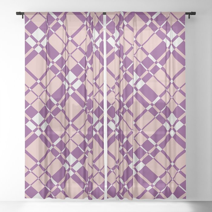 Purple pink gingham checked Sheer Curtain