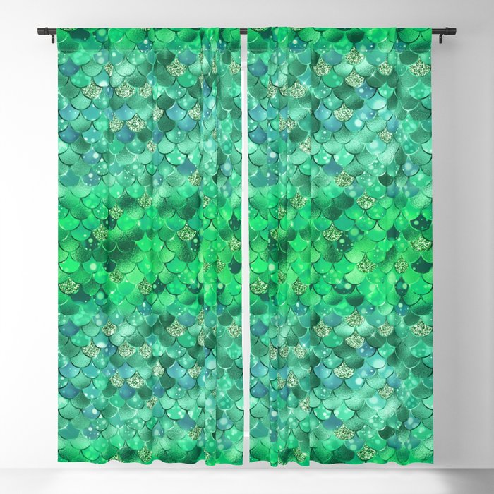 Green Mermaid Pattern Metallic Glitter Blackout Curtain