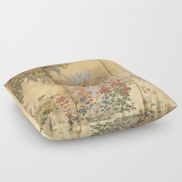 Japanese Edo Period Six-Panel Gold Leaf Screen - Spring and Autumn Flowers Floor Pillow