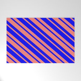 [ Thumbnail: Blue & Salmon Colored Lined Pattern Welcome Mat ]