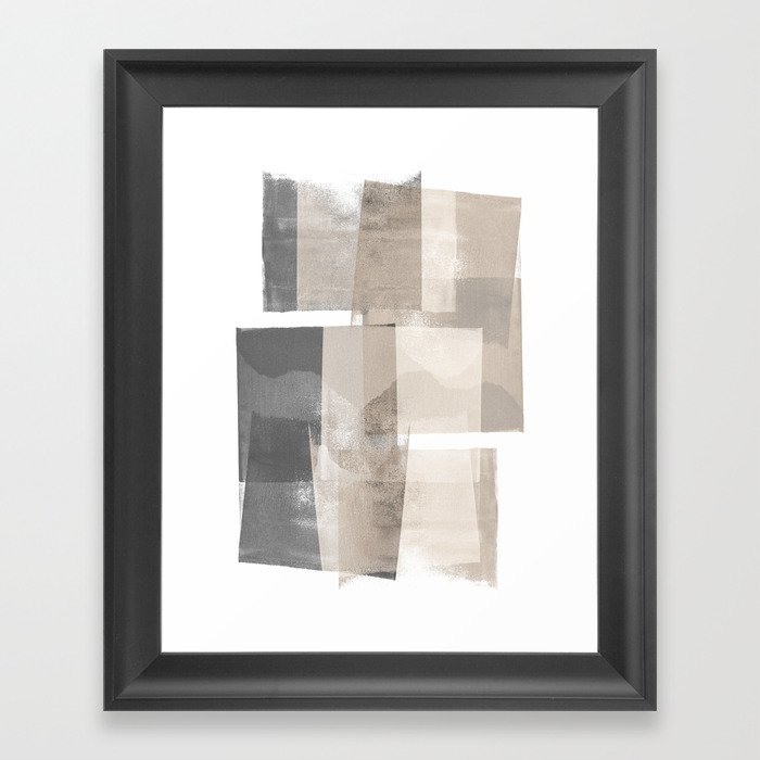 Grey and Beige Minimalist Geometric Abstract “Building Blocks” Framed Art Print