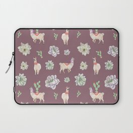 Cute Llamas with Flowers and Cacti (taupe theme) Laptop Sleeve
