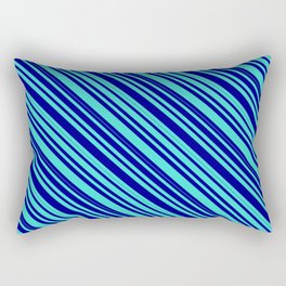 [ Thumbnail: Turquoise and Dark Blue Colored Lined/Striped Pattern Rectangular Pillow ]