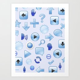 Icon Pattern Blue Art Print | Graphicdesign, Blue, Gradient, Digital, Popart, Pattern, Graphic, Icons, Text, Vector 