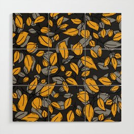 Yellow black floral silhouette pattern Wood Wall Art