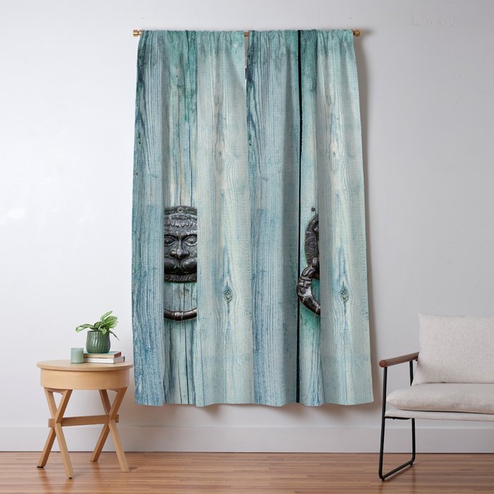 Gilded Lion On A Sky Blue Door Blackout Curtain By Exaltation