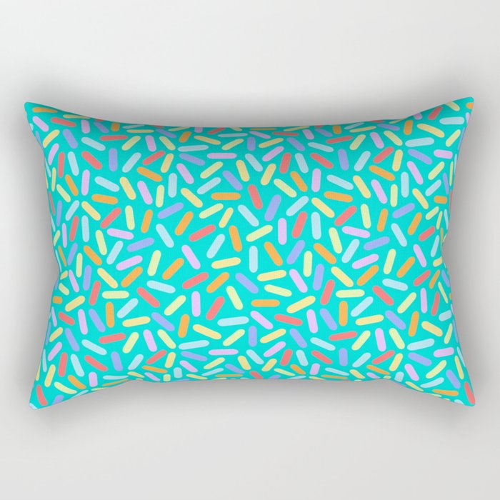 Dessert Digital Rainbow Sprinkles on Turquoise Graphic Pattern Rectangular Pillow