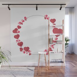 Wreath with Red and Pink Heart. paper Hearts .Valentine day, mother day, father day Wall Mural