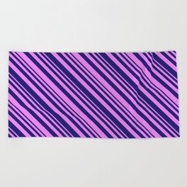 [ Thumbnail: Midnight Blue & Violet Colored Pattern of Stripes Beach Towel ]