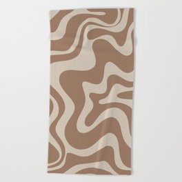 Liquid Swirl Contemporary Abstract Pattern in Chocolate Milk Brown and Beige Beach Towel