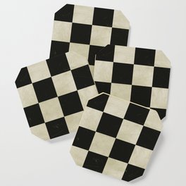 Distressed Black and White Checkerboard Pattern Coaster