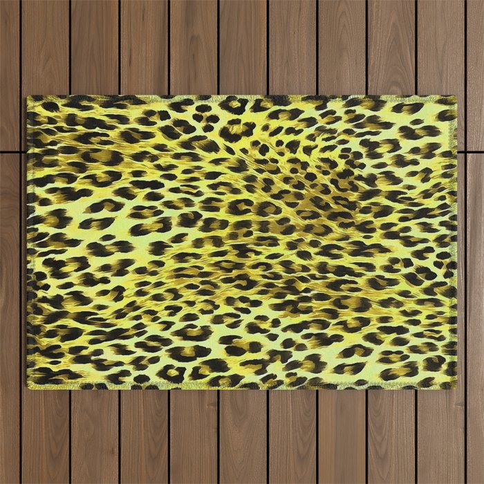 Yellow Tones Leopard Skin Camouflage Pattern Outdoor Rug