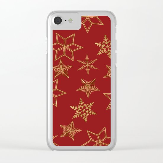 Snowflakes Red And Gold Clear iPhone Case