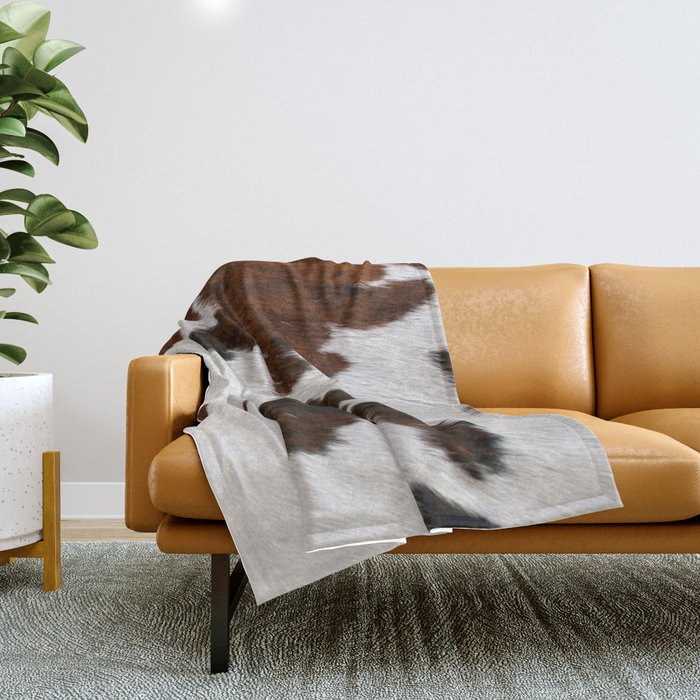 Bold Brown and White Cowhide (screen print) Throw Blanket