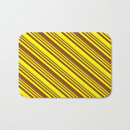 [ Thumbnail: Yellow & Brown Colored Stripes/Lines Pattern Bath Mat ]